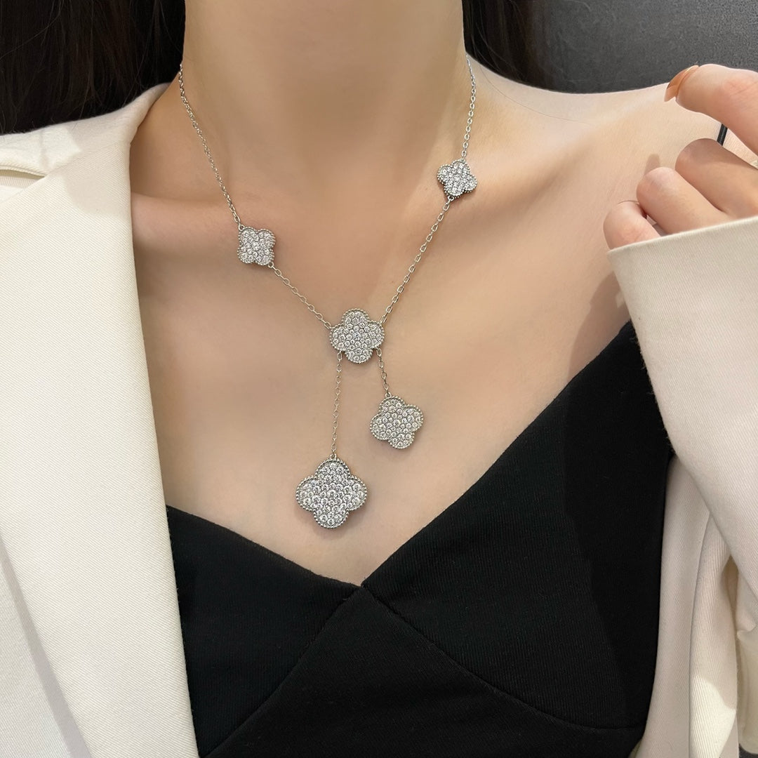 Miro CLOVER 5 MOTIFS SILVER DIAMONDS NECKLACE