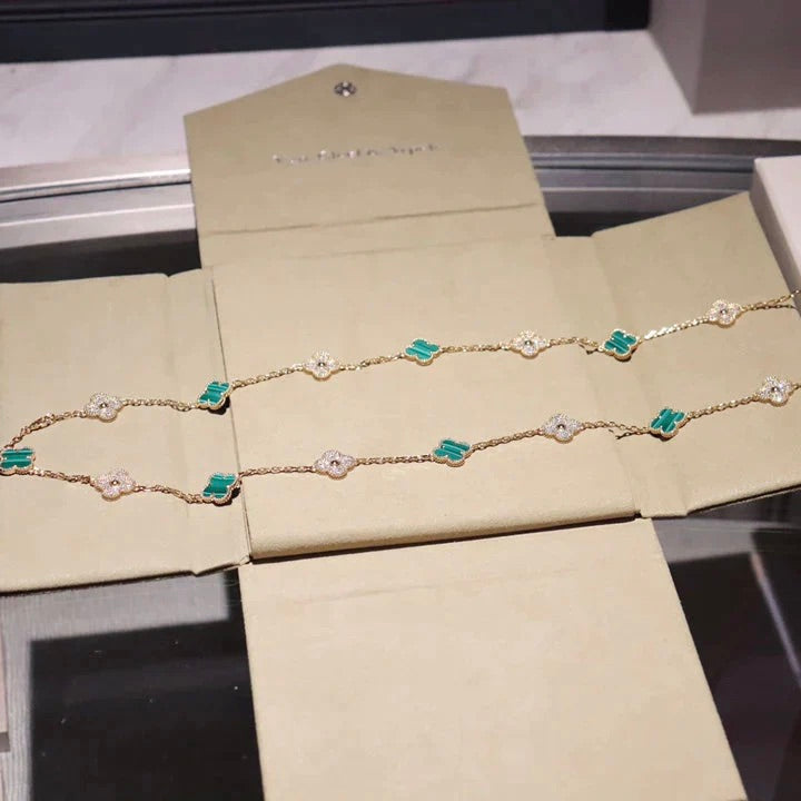 Miro CLOVER 20 MOTIFS MALACHITE DIAMOND NECKLACE
