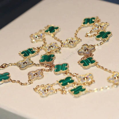 Miro CLOVER 20 MOTIFS MALACHITE DIAMOND NECKLACE