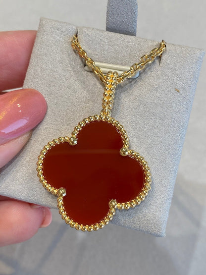 Miro CLOVER 25MM NECKLACE GOLD CARNELIAN