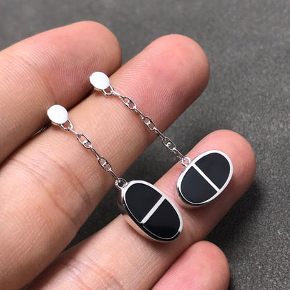 Miro CHAINE VERSO BLACK CERAMIC SILVER EARRINGS