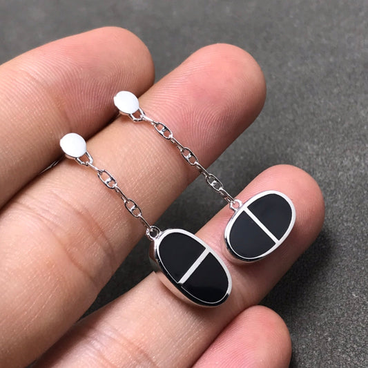 Miro CHAINE VERSO BLACK CERAMIC SILVER EARRINGS