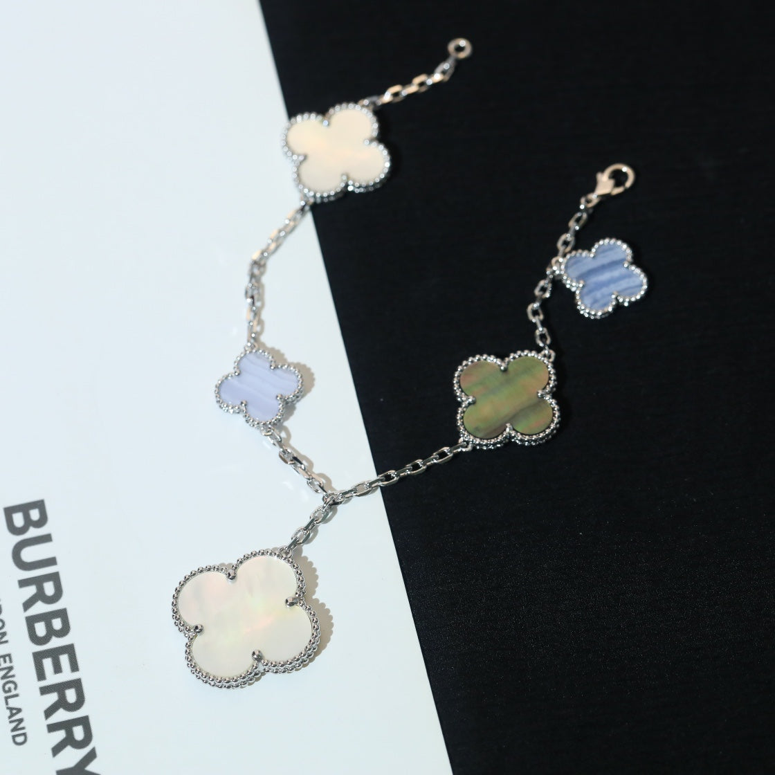 Miro CLOVER BRACELET 5 MOTIFS MOP CHALCEDONY SILVER