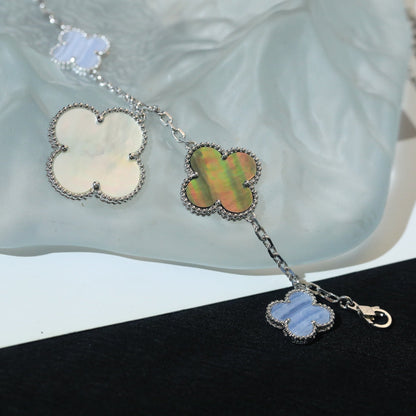 Miro CLOVER BRACELET 5 MOTIFS MOP CHALCEDONY SILVER