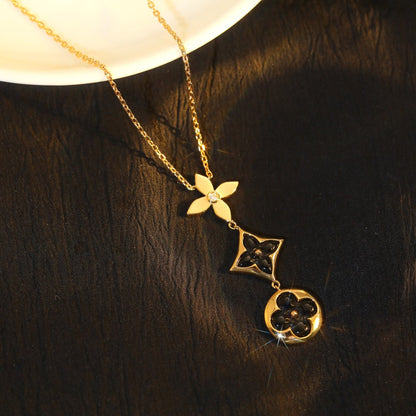 Miro STAR AND SUN ONYX PINK GOLD NECKLACE