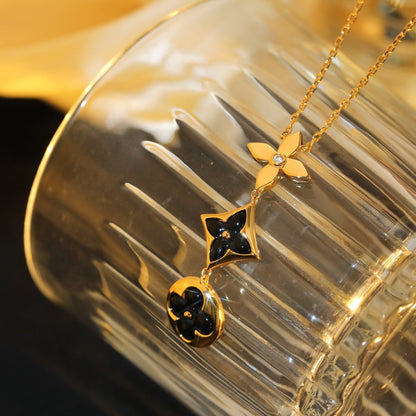Miro STAR AND SUN ONYX PINK GOLD NECKLACE