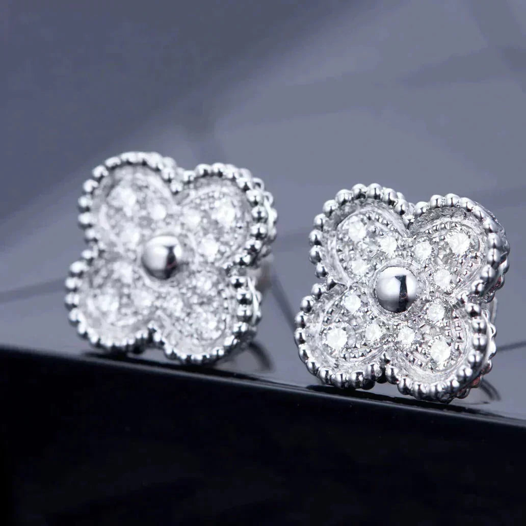 Miro CLOVER 1 MOTIFS DIAMOND STUD EARRINGS SILVER
