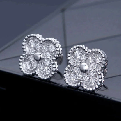 Miro CLOVER 1 MOTIFS DIAMOND STUD EARRINGS SILVER
