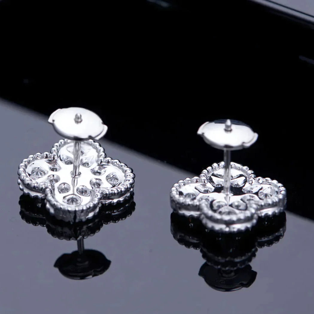Miro CLOVER 1 MOTIFS DIAMOND STUD EARRINGS SILVER
