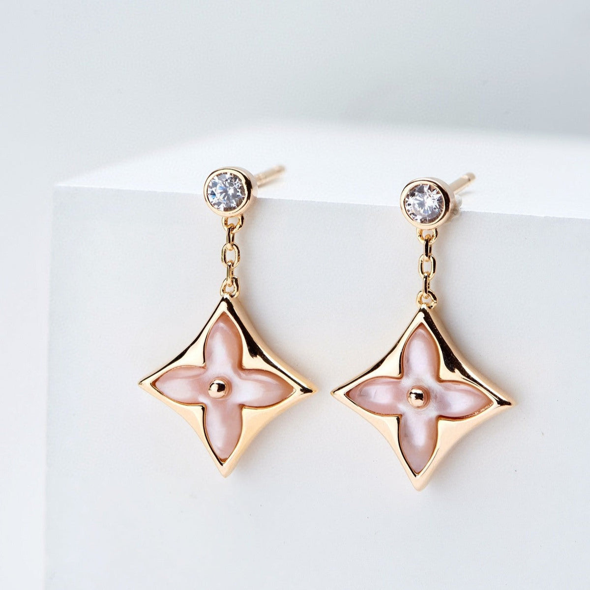 Miro DOUBLE STAR PINK GOLD MOP DROP EARRINGS
