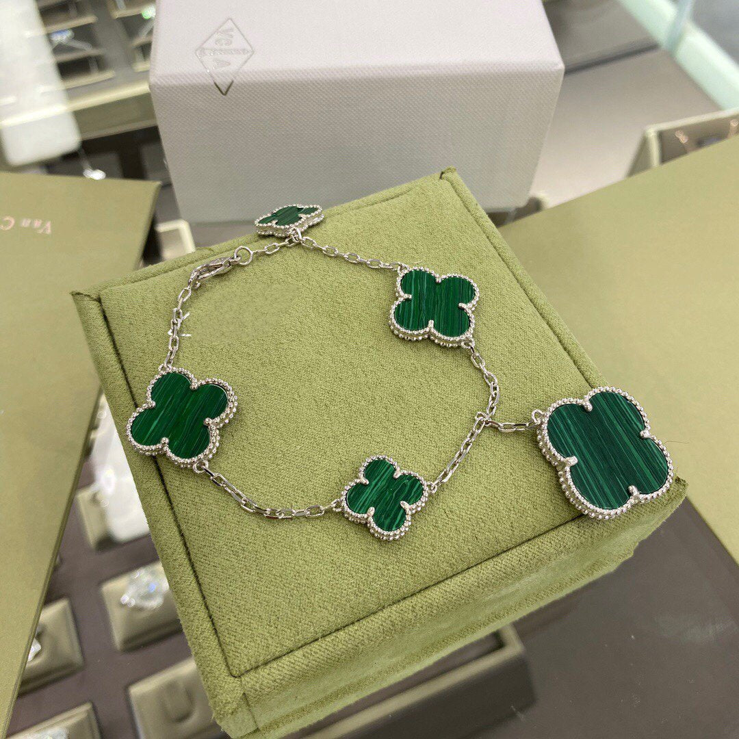 Miro CLOVER 5 MOTIFS SIVLER MALACHITE BRACELET