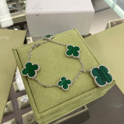 Miro CLOVER 5 MOTIFS SIVLER MALACHITE BRACELET