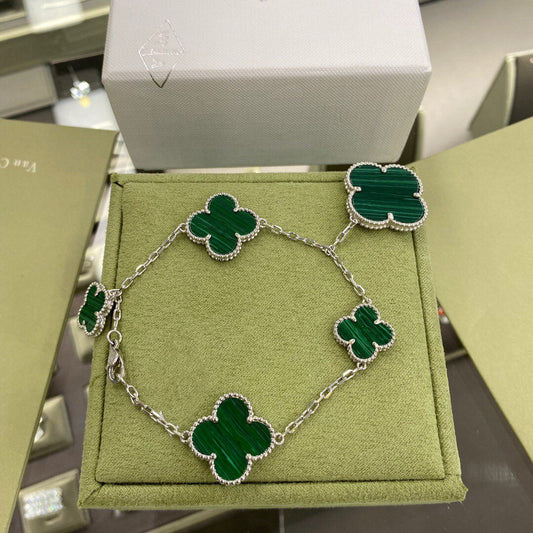 Miro CLOVER 5 MOTIFS SIVLER MALACHITE BRACELET