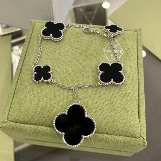 Miro CLOVER 5 MOTIFS SIVLER ONYX BRACELET