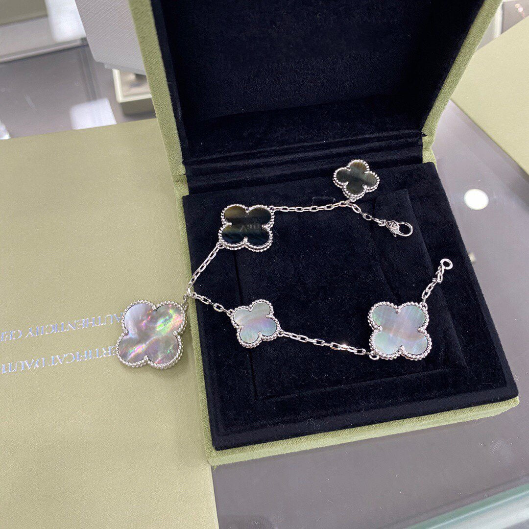 Miro CLOVER 5 MOTIFS SIVLER DARK MOP BRACELET
