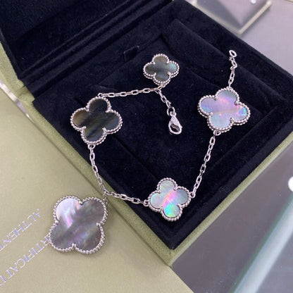 Miro CLOVER 5 MOTIFS SIVLER DARK MOP BRACELET