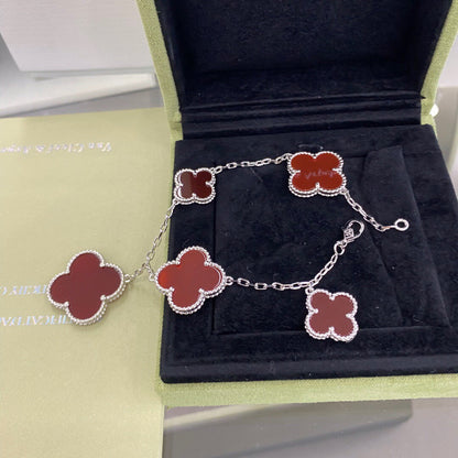 Miro CLOVER 5 MOTIFS SIVLER CARNELIAN BRACELET