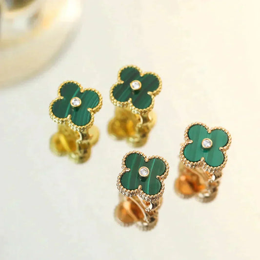 Miro CLOVER MEDIUM 1 MOTIFS MALACHITE DIAMOND EARRINGS