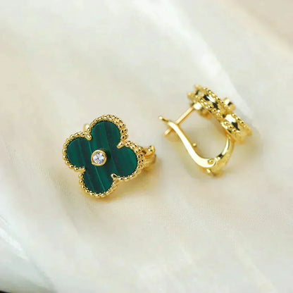 Miro CLOVER MEDIUM 1 MOTIFS MALACHITE DIAMOND EARRINGS