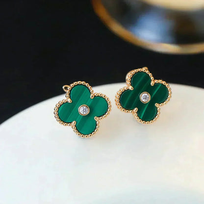 Miro CLOVER MEDIUM 1 MOTIFS MALACHITE DIAMOND EARRINGS