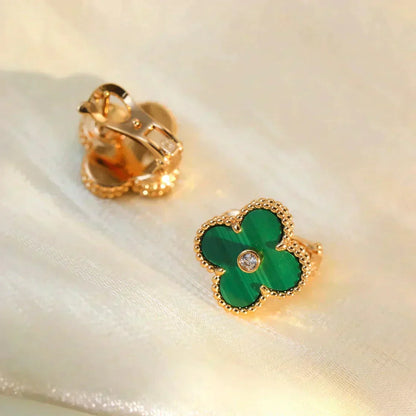 Miro CLOVER MEDIUM 1 MOTIFS MALACHITE DIAMOND EARRINGS