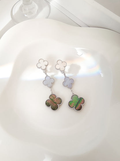 Miro CLOVER 3 MOTIFS CHALCEDONY DARK MOP SILVER EARRINGS