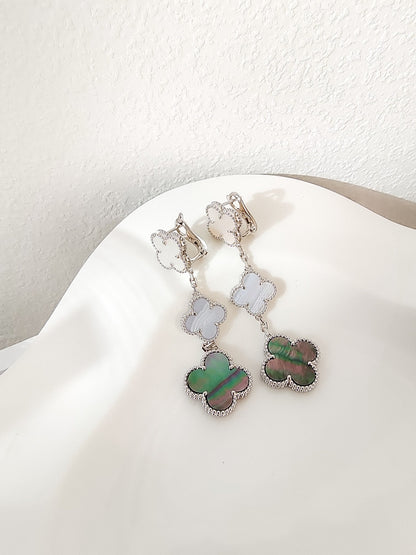 Miro CLOVER 3 MOTIFS CHALCEDONY DARK MOP SILVER EARRINGS