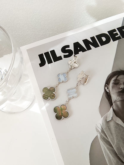 Miro CLOVER 3 MOTIFS CHALCEDONY DARK MOP SILVER EARRINGS