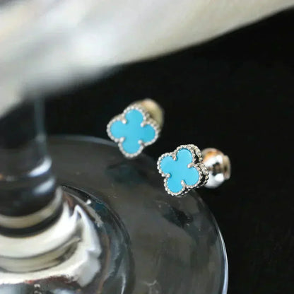 Miro CLOVER MINI 9.5MM ONYX STUD EARRINGS SILVER