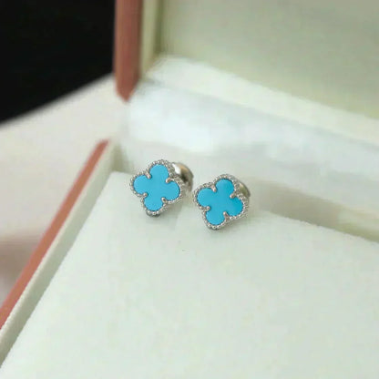 Miro CLOVER MINI 9.5MM ONYX STUD EARRINGS SILVER