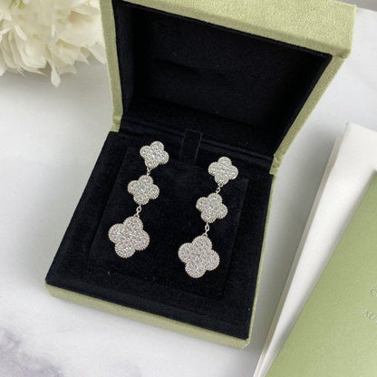 Miro CLOVER 3 MOTIF DIAMOND SILVER DROP EARRINGS