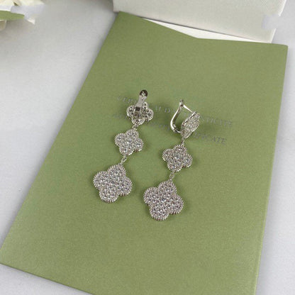 Miro CLOVER 3 MOTIF DIAMOND SILVER DROP EARRINGS