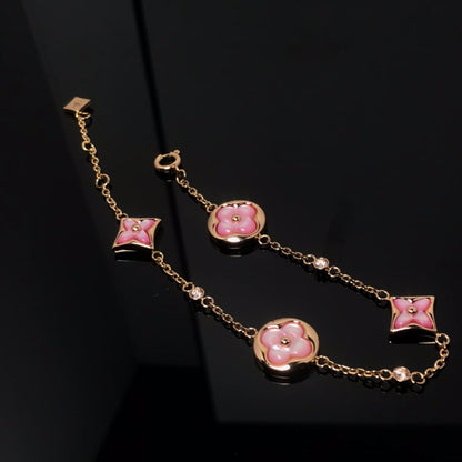 Miro STAR AND SUN 4 MOTIF PINK MOP PINK GOLD BRACELET