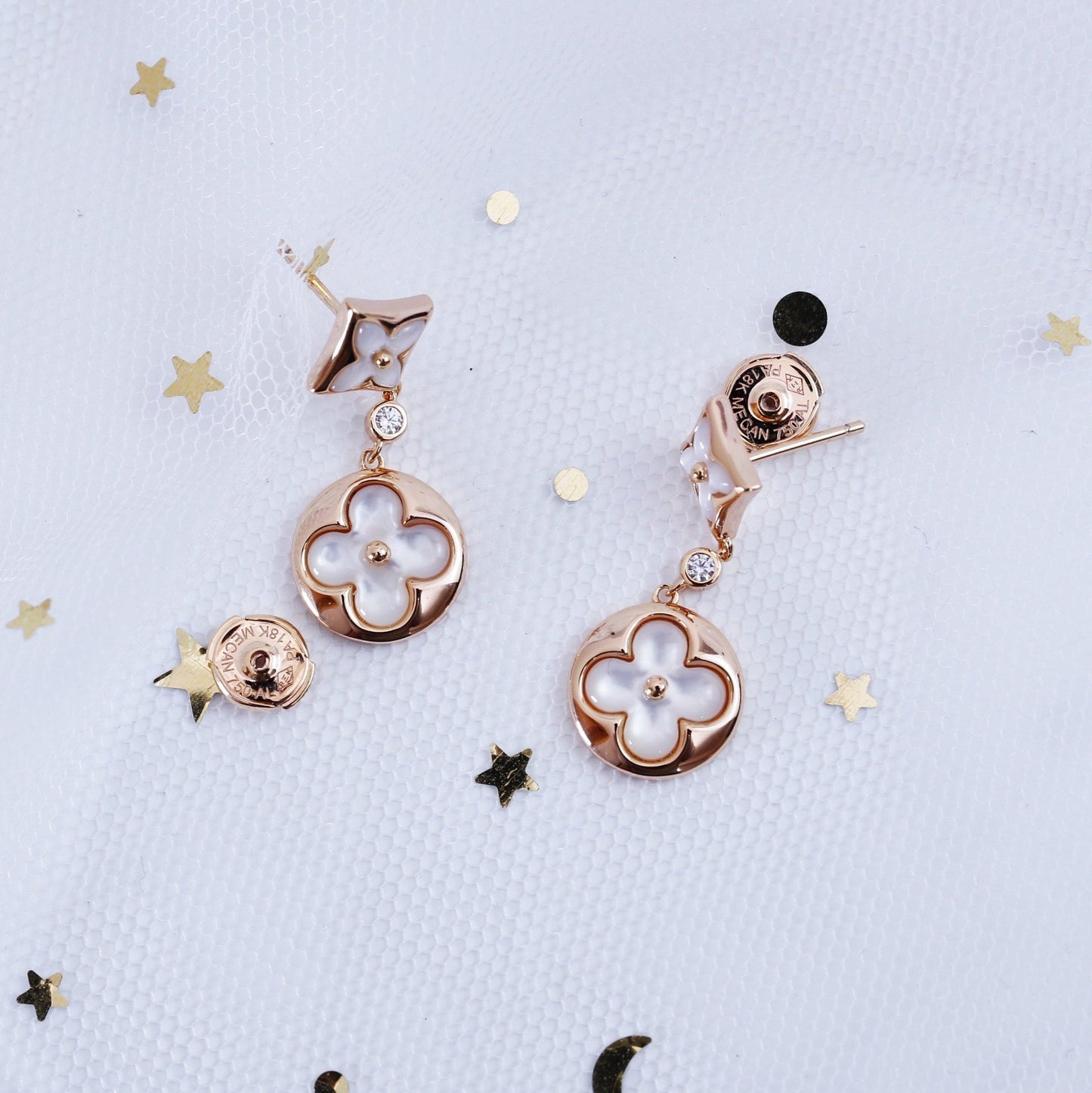 Miro STAR AND SUN PINK GOLD MOP DROP EARRINGS