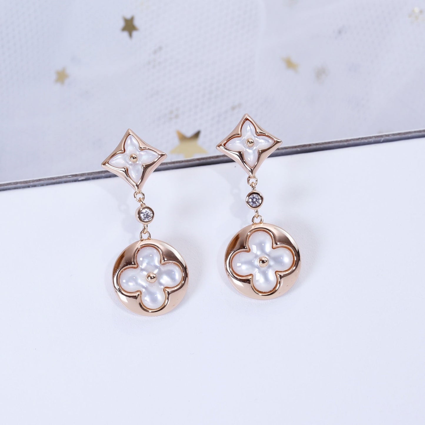 Miro STAR AND SUN PINK GOLD MOP DROP EARRINGS