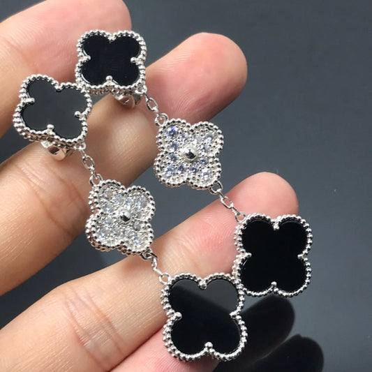 Miro CLOVER 3 MOTIF DIAMOND ONYX SILVER EARRINGS