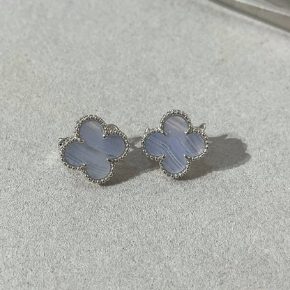 Miro CLOVER CHALCEDONY SILVER STUD EARRINGS