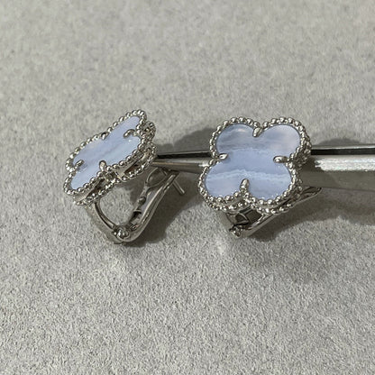 Miro CLOVER CHALCEDONY SILVER STUD EARRINGS