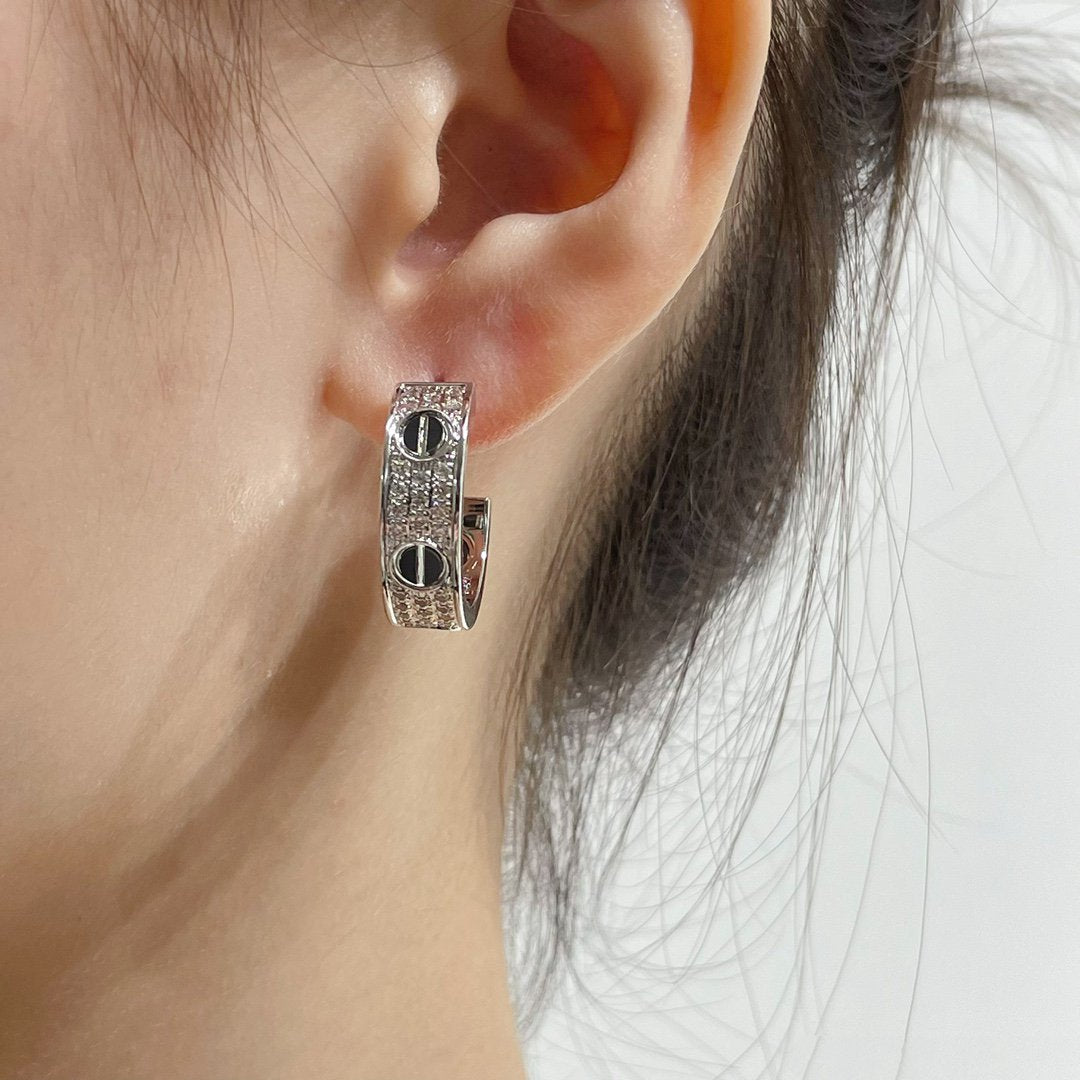 Miro LOVE CERAMIC DIAMOND PAVED SILVER EARRINGS