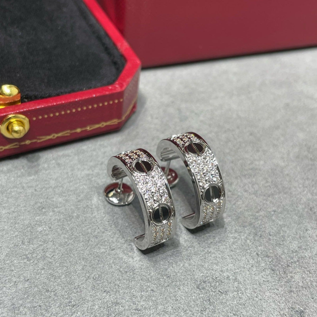 Miro LOVE CERAMIC DIAMOND PAVED SILVER EARRINGS