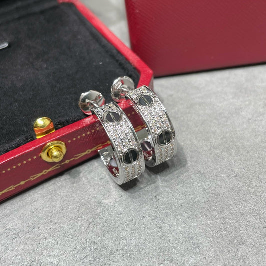 Miro LOVE CERAMIC DIAMOND PAVED SILVER EARRINGS
