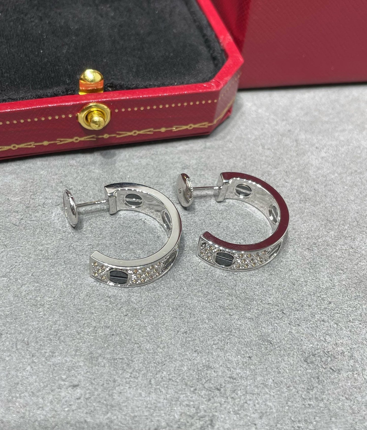 Miro LOVE CERAMIC DIAMOND PAVED SILVER EARRINGS