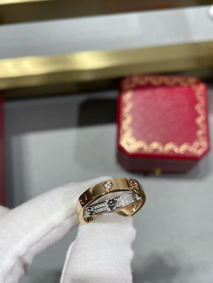 Miro LOVE PINK GOLD SILVER DIAMOND DOUBLE RING