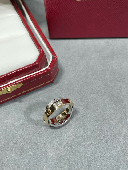 Miro LOVE PINK GOLD SILVER DIAMOND DOUBLE RING