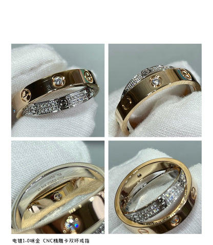 Miro LOVE PINK GOLD SILVER DIAMOND DOUBLE RING