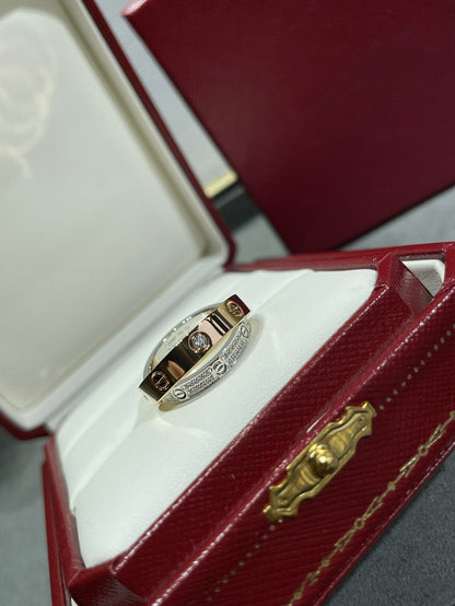 Miro LOVE PINK GOLD SILVER DIAMOND DOUBLE RING