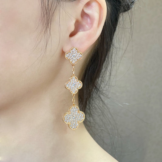 Miro CLOVER 3 MOTIFS DIAMOND PAVED ROSE GOLD EARRINGS