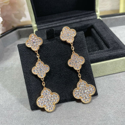 Miro CLOVER 3 MOTIFS DIAMOND PAVED ROSE GOLD EARRINGS