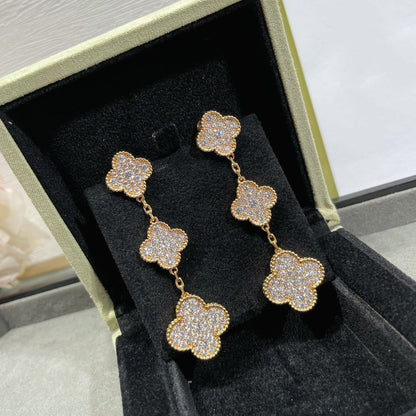 Miro CLOVER 3 MOTIFS DIAMOND PAVED ROSE GOLD EARRINGS