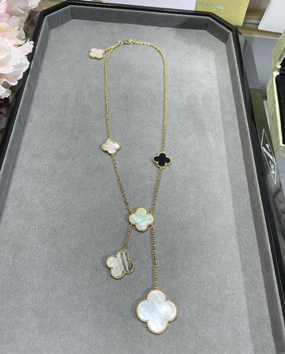 Miro CLOVER 6 MOTIF MOP ONYX GOLD NECKLACE